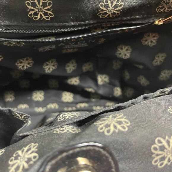 Avon the collection black velour and patent handbag bag with gold accents. - Picture 9 of 11